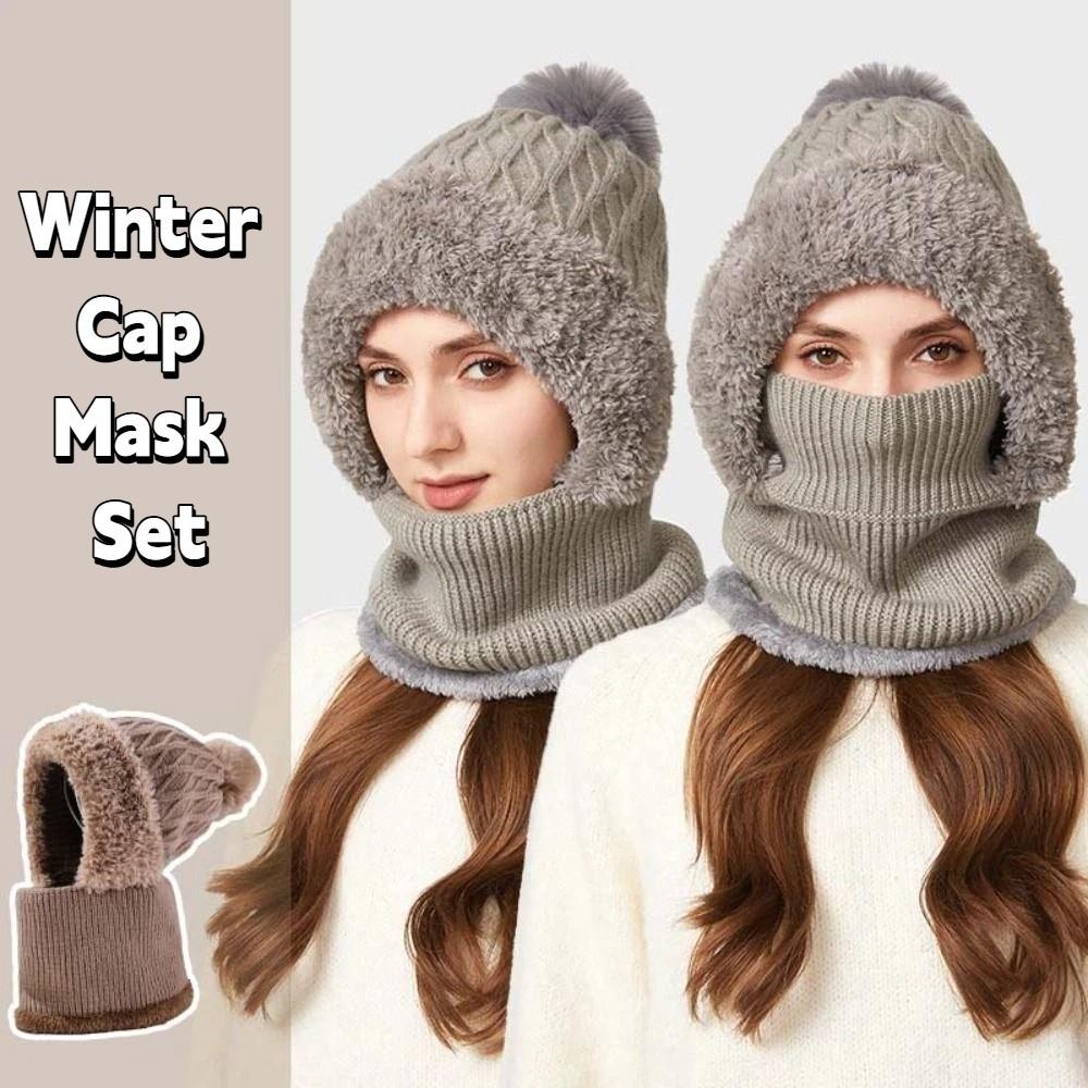Windproof 2in1 Scarf Hat Plush Balaclavas Hat Fashion Winter Cap Mask Set  Riding