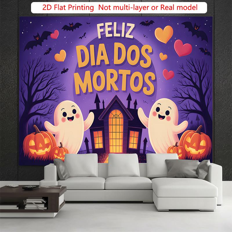 Party Backdrop Halloween Flat Ghosts Pumpkins Haunted House Spooky Event Photo Background Party Decor