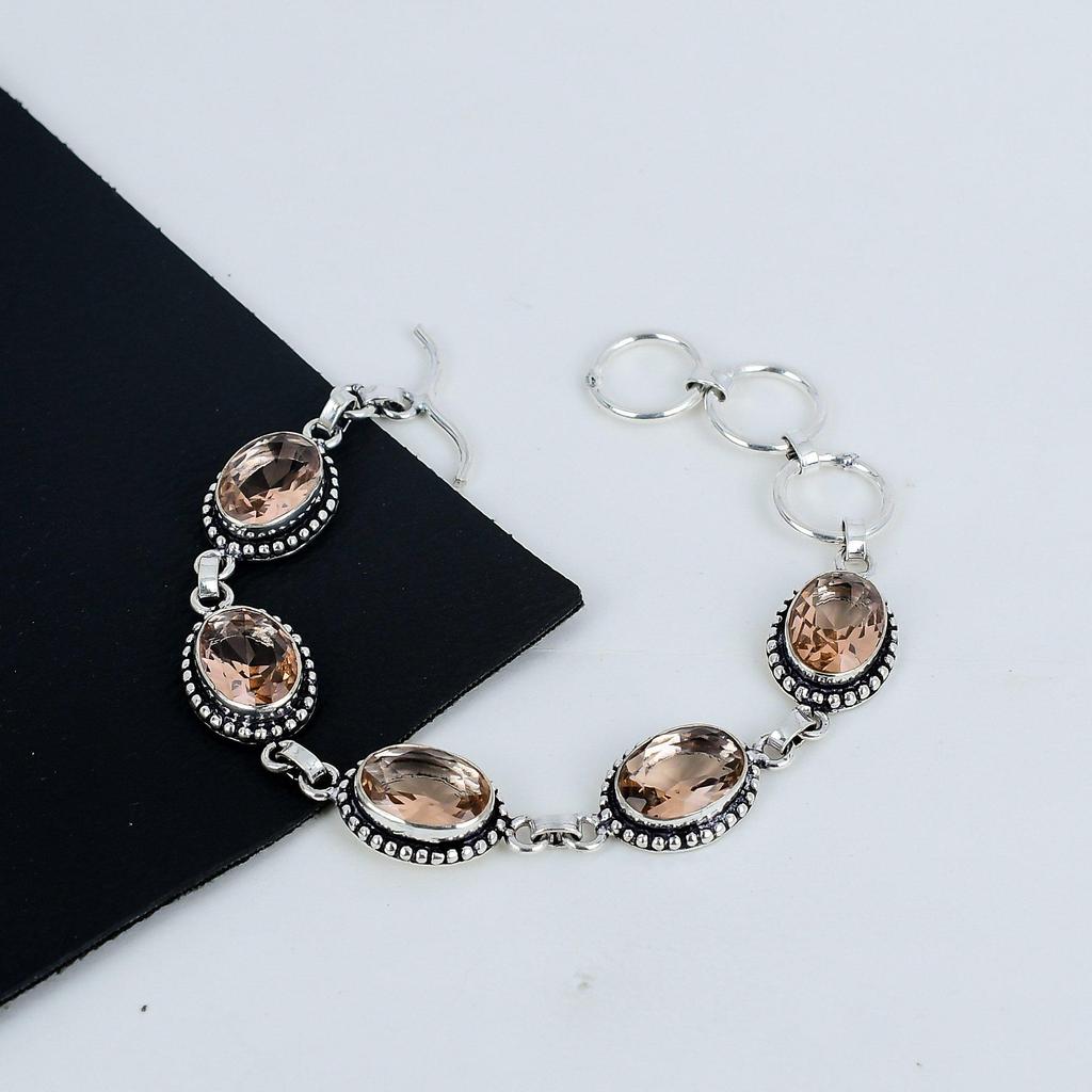 Dainty Morganite Gemstone Handmade 925 Sterling Silver Jewelry Bracelet, Morganite Bracelet For Wife , Unisex Bracelet Birthday Gift