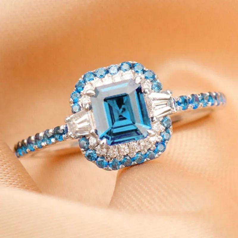 

2026 Fresh Style Sky Blue Cubic Zirconia Rings for Women Gorgeous Engagement Wedding Party Lady Elegant Female Zircon 6