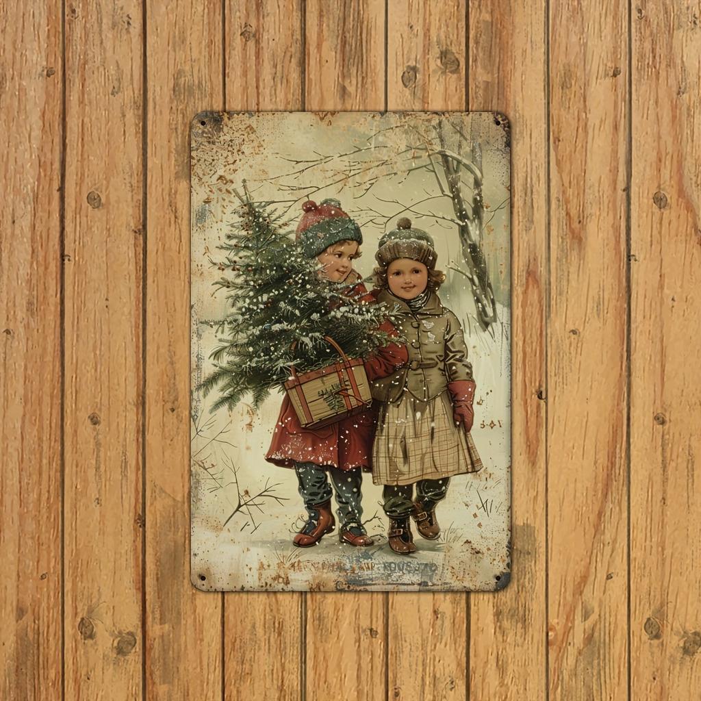 1pc Classic Vintage Christmas Tree Children Metal Tin Sign, 8x12 Inch Wall Art, Retro Iron Plate for Home, Bar, Cafe, Gym, Garag