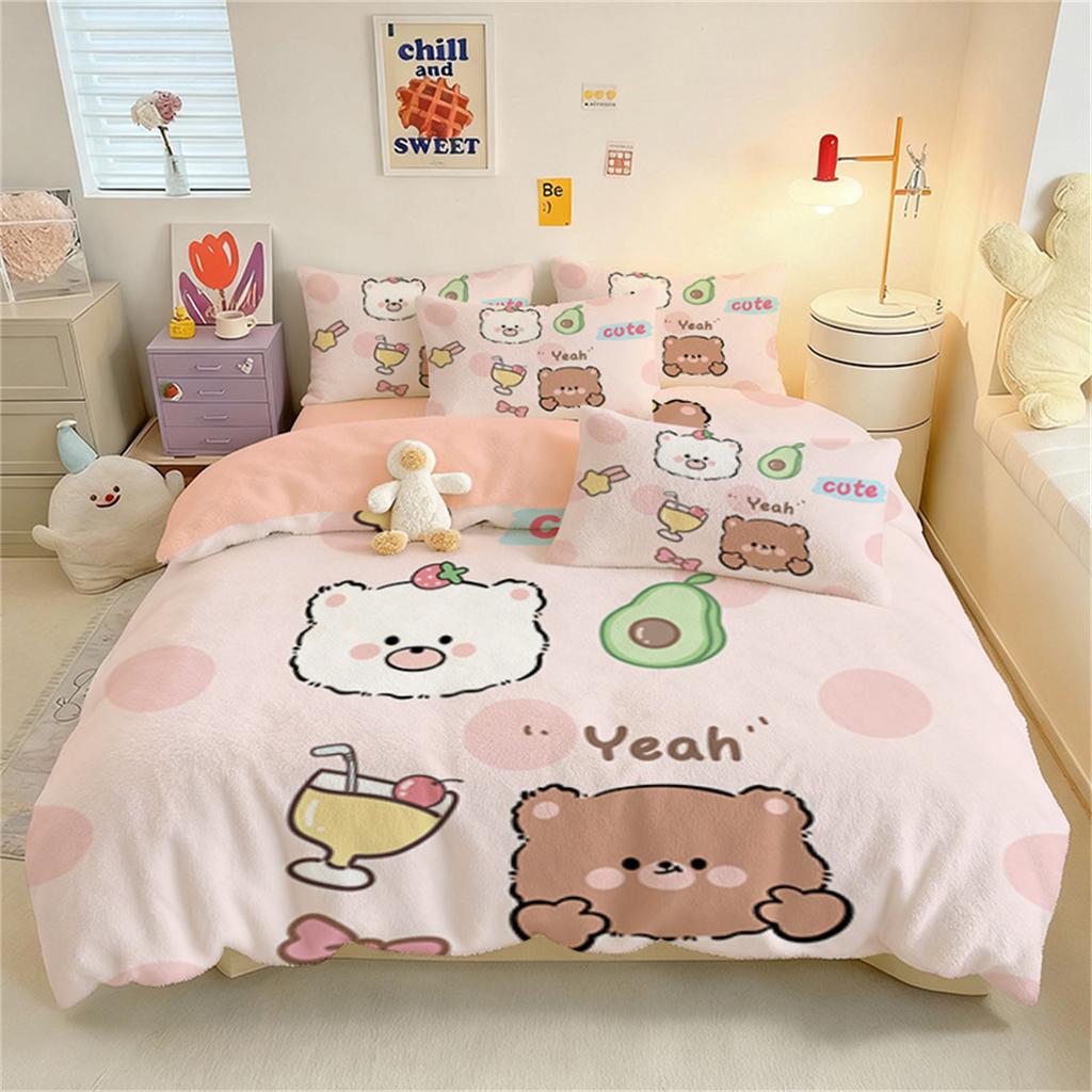 Little Bear Cute Duvet Cover Set And Pillowcase For Boy Girl Bedroom Decor, Children Gift Single Double Large Size Duvet Cover