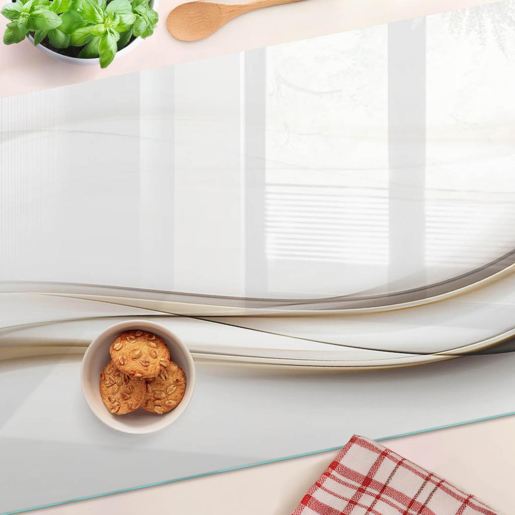 Glass Kitchen Cutting Board with Abstract Waves Graphic 80X52 Cm