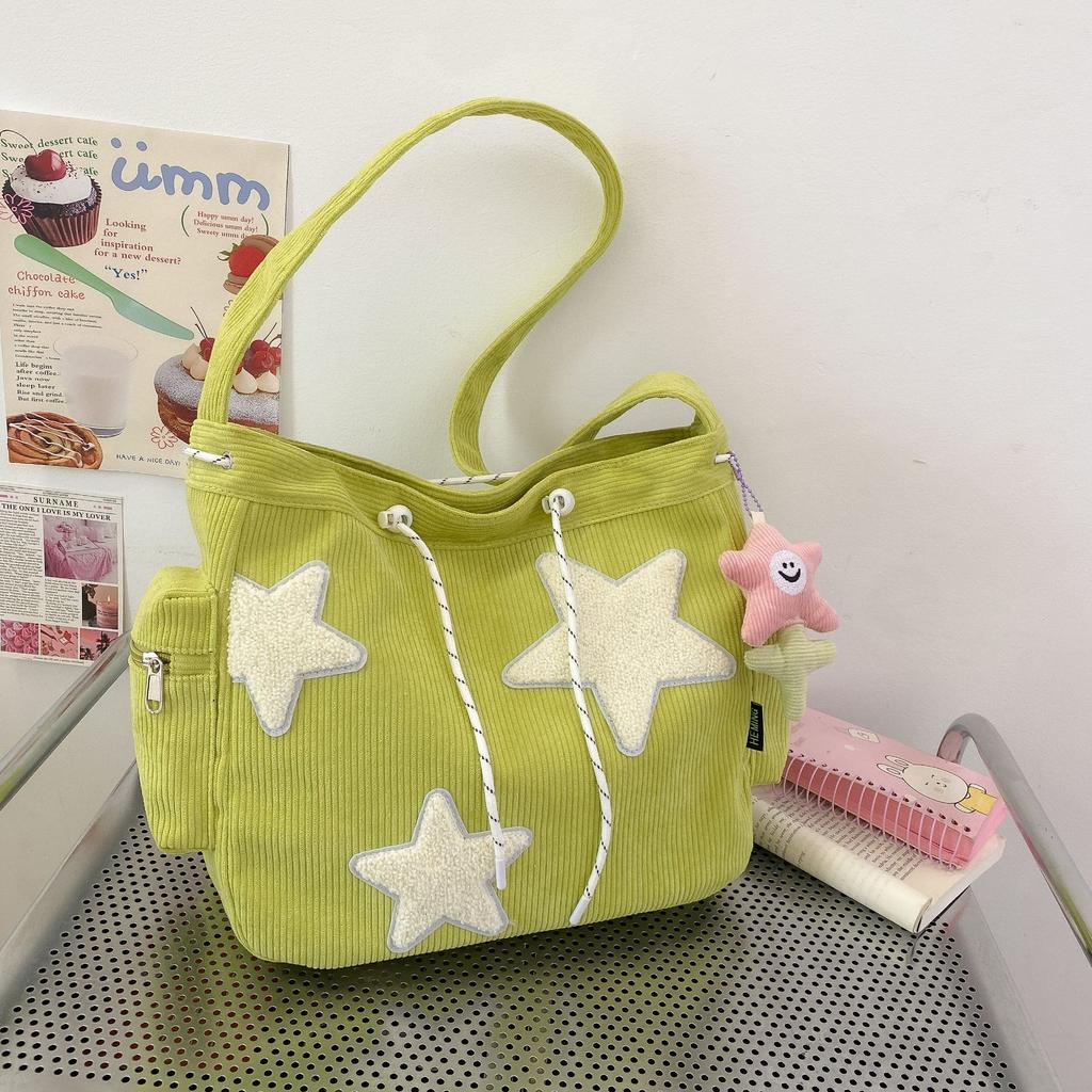 Women's Large Capacity Shoulder Bag Corduroy Five Pointed Star Crossbody Bag Versatile And Cute Student Mailman Bag Outward Commuting Tote Bag