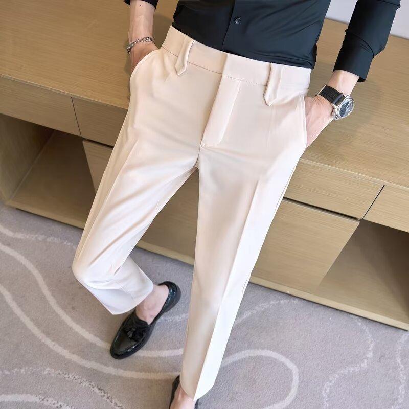 Trousers men's spring and summer new trend light and mature style slim straight pants men's fashion casual large size temperament nine-point pants