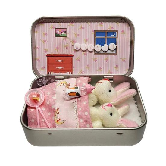 Little Pocket Bunny in Box Mini Bunny Hug Easter Basket Stuffer Plush Rabbit Living in A Box Cute Easter Gift for Kids Teens Girls