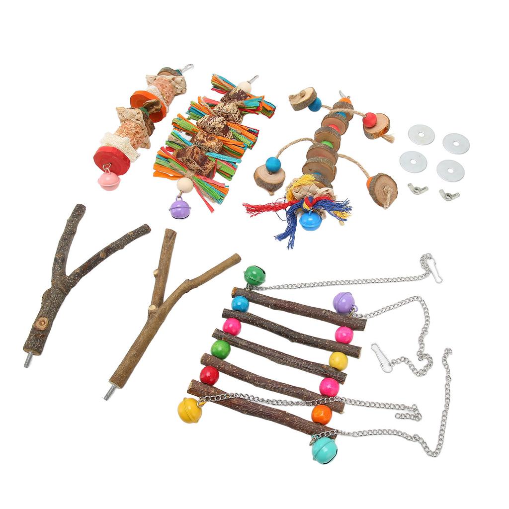 6 buc Jucării de mestecat pentru papagali, leagăn amuzant, colorat, bușteni naturali, frunze de porumb, știulete de porumb, nuci, pasăre, papagal