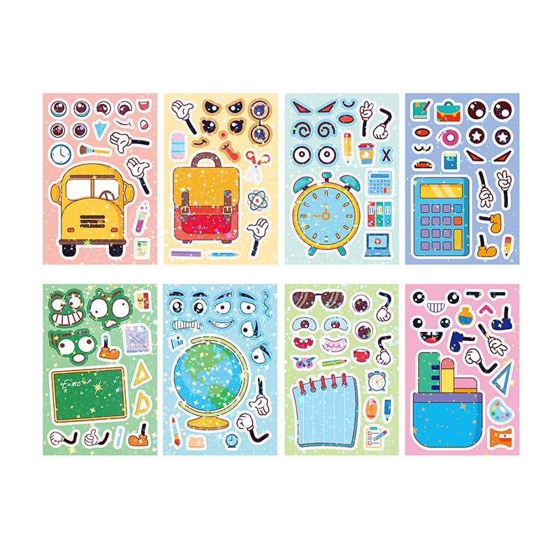 8Pcs Diy Stickers Puzzle Face Changing Stickers Animal Assemble Game Montessori Cognition Educational Toys For Children Kids