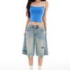 Vintage verwaschene Five Points Weitbein Y2K Lässige Jeansshorts für Damen Sommer Lässige Hosen Übergröße Denim-Hosen