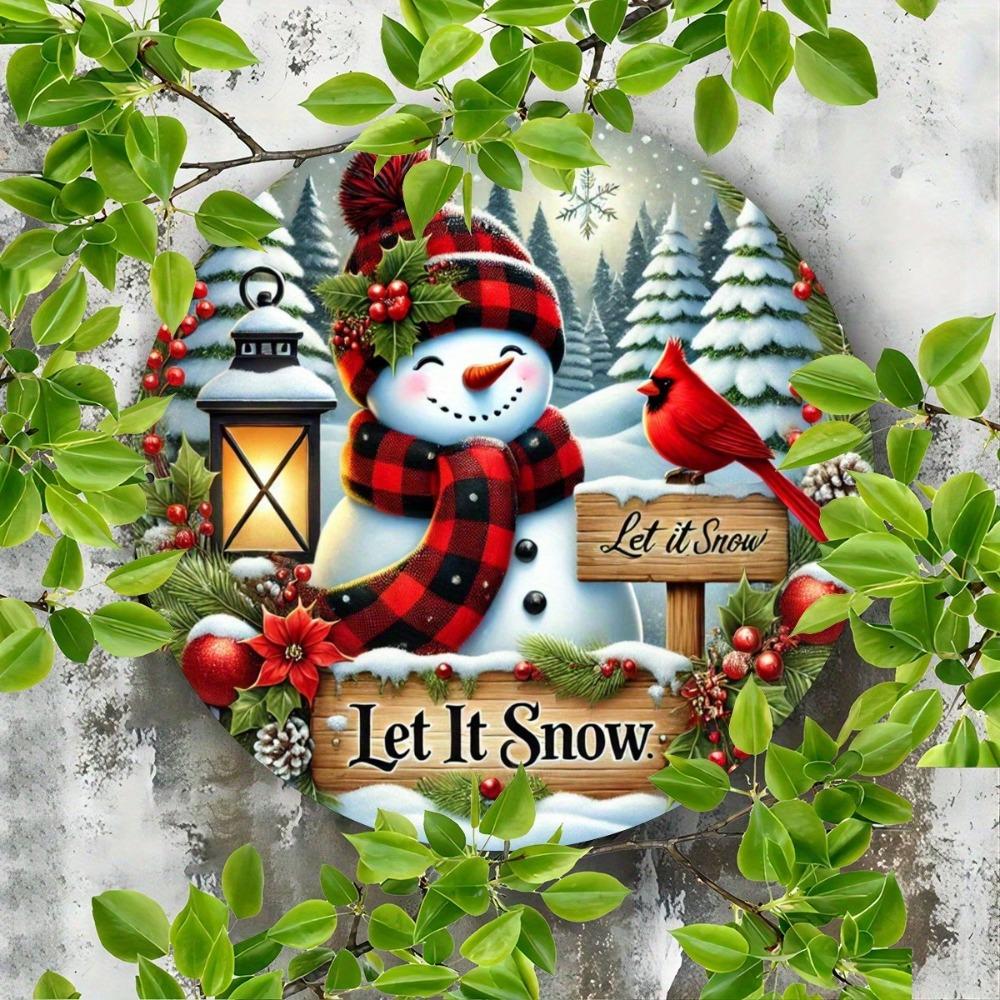 Vintage Eisen Weihnachtswandkunst Runder Kranzschild Schneemann Kardinal Feiertagsdekoration