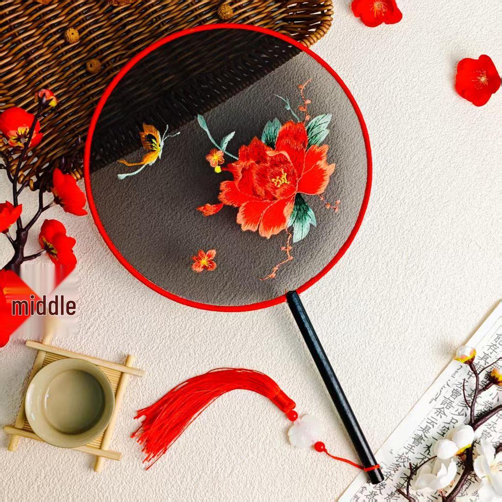 Double-Sided Round Fan with Suzhou Embroidery for Hanfu or Qipao