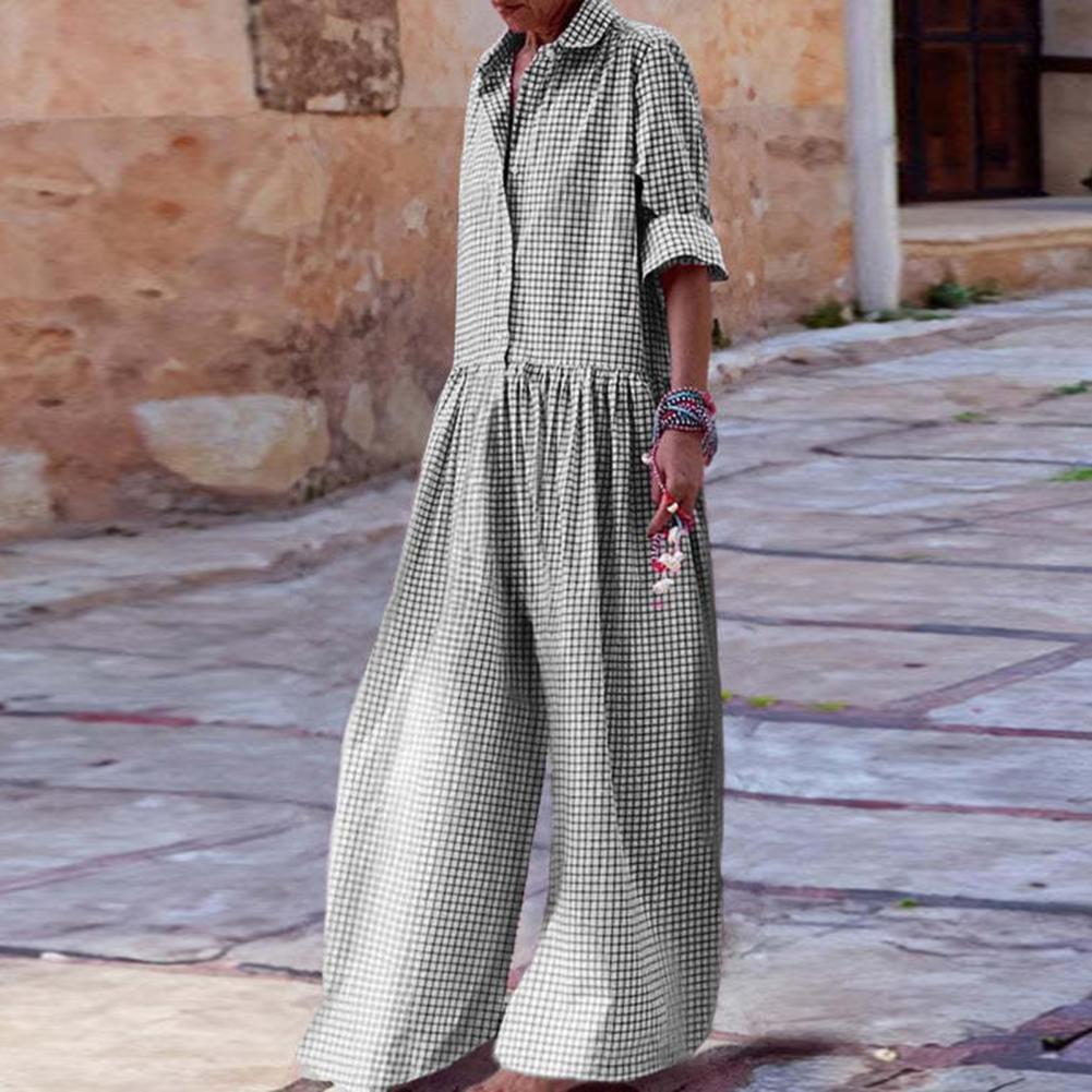 Tuta Lunga Estiva Cotone Lino Casual Tute Donna Strisce Ampia Maxi Tuta Abbigliamento Vacanze per Donne