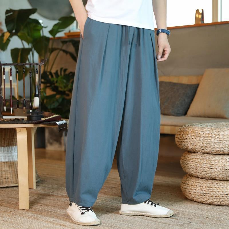 Lockere Leinen-Pumphose im Ethno-Stil für Herren – Tai-Chi-Hose mit weitem Bein für Frühling und Sommer