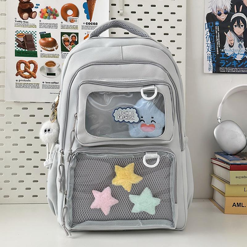 Schoolbag Japanese and Korean Original Transparent Pain Bag Versatile Large Capacity Backpack, Computer Bag, Academy Style, Middle and High School