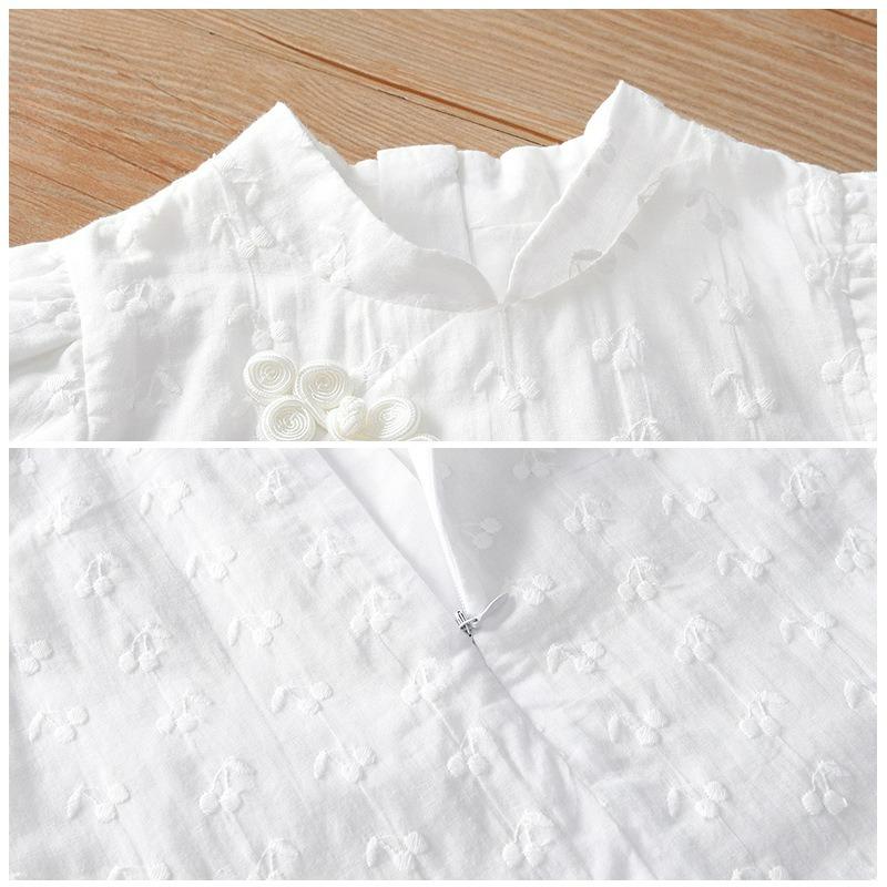 Girls' Chinese Style Dress, Summer Dress, Children's Sleeveless Disc Buckle Cheongsam, Embroidered Ancient Costume, Hanfu White Dress