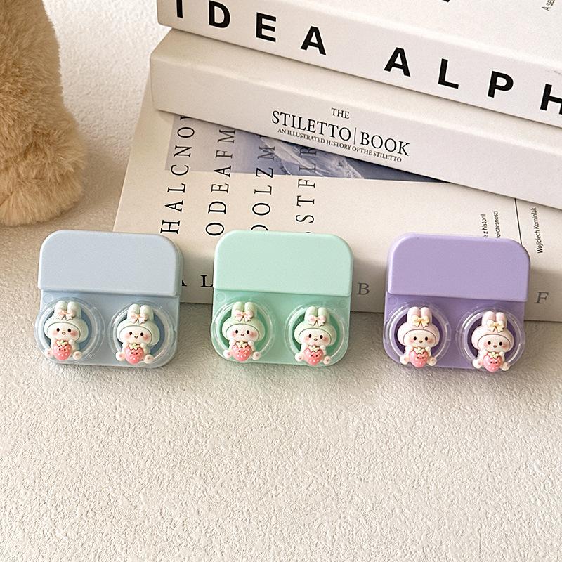 Women's Contact Lens Case with Tweezer Suction Stick Set for Travel Kit Holder Candy Color Contact Lenses Box Cute Cartoon