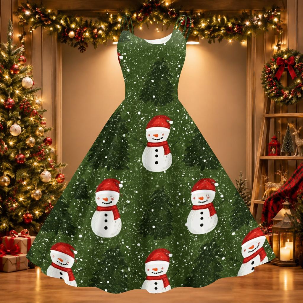 Women's Sexy Off-Shoulder Vintage Christmas Print Dress for Holiday Party