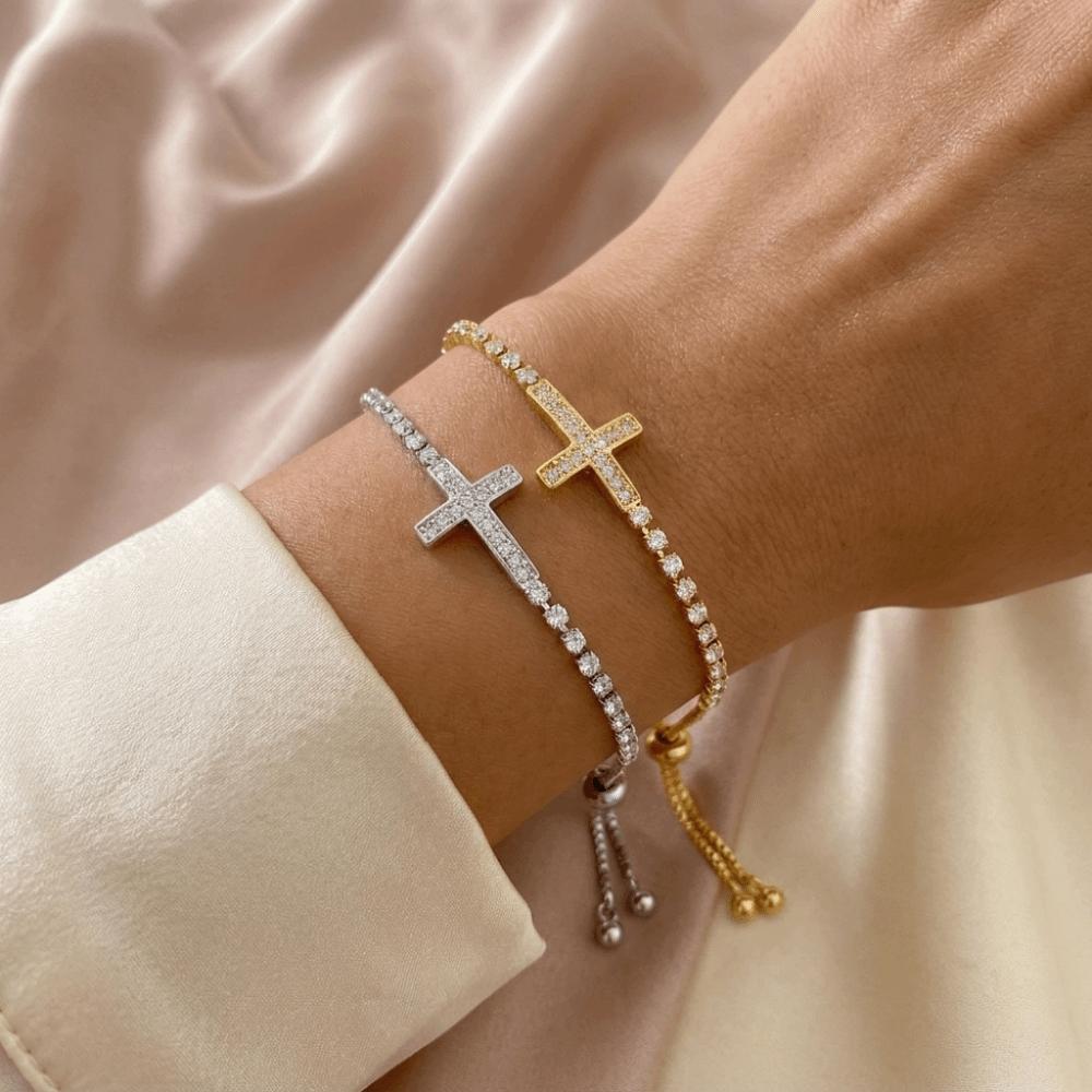 Light Luxury Cross Bracelet Classic Elegant Fine Bangle Zircon Paved Bracelet  Valentine's Day