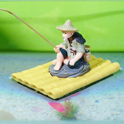 Realistic Fisherman Figurine Auto-Floating Resin Fish Tank Decorations Handmade Miniature Fishing Ornament Office