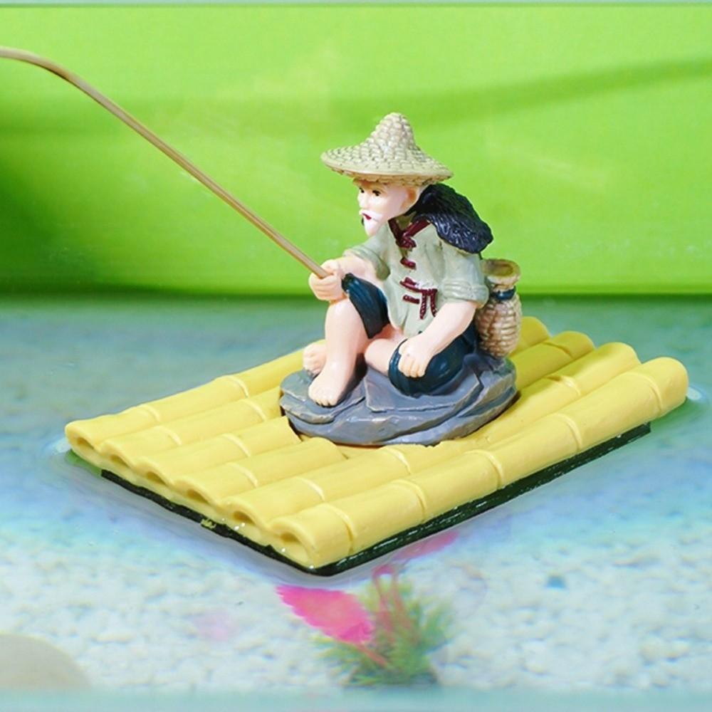 Realistic Fisherman Figurine Miniature Resin Aquarium Decor Handmade Auto-Floating Fishing Ornament Fish Tank Landscape
