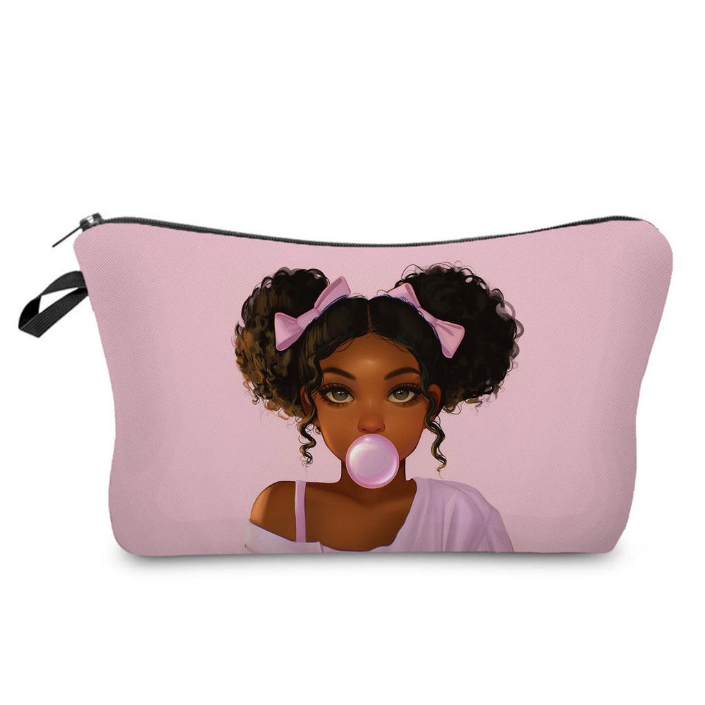 Women Black Girl Print Cosmetic Bag Toiletries Organize Travel Storage Case 6426