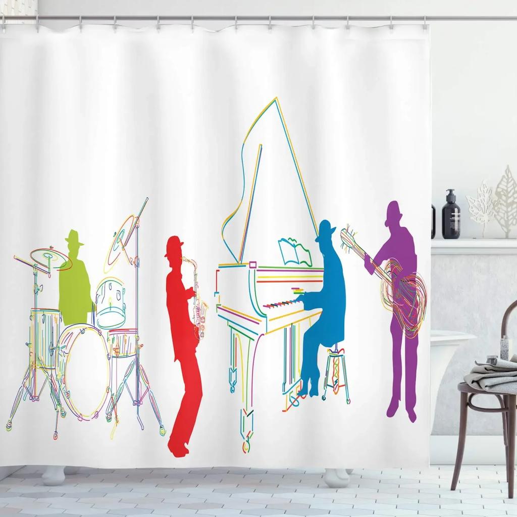 American Woman Jazz Shower Curtain African Black Girl Singing Jazzist Afrocentric Black Art Grunge Style Bathroom Curtains Decor