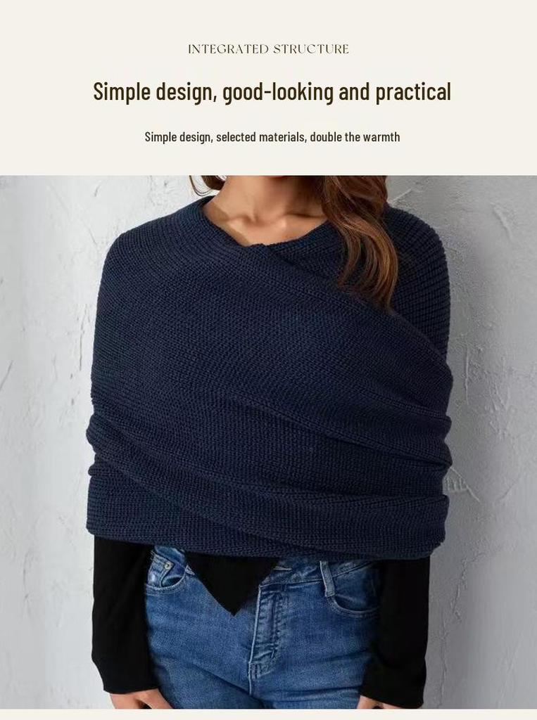 European & American Double Sleeve Off-the-Shoulder V-Neck Knit Scarf for Women
