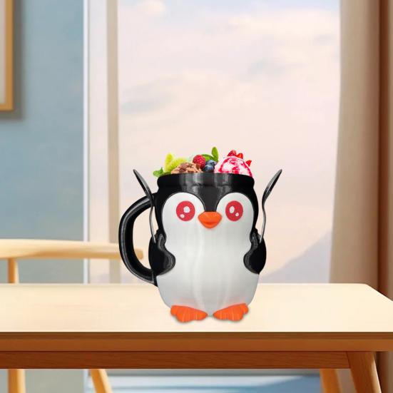 Ice Cream Pint Holder 3D Printed Penguin Ice Cream Pint Cozy with Handle And Spoon Leak Proof Popsicle Cozy Beer Can Cup Sleeve