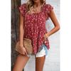 Women's Summer Casual Floral Square Collar Top with Short Sleeves