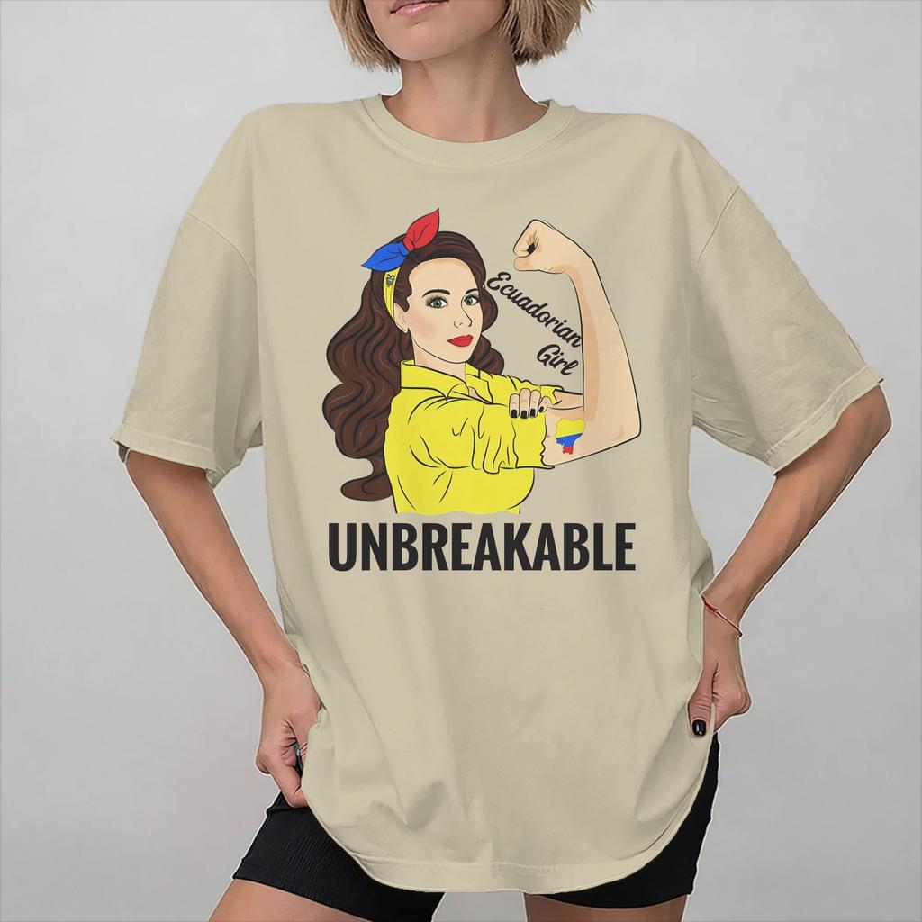 Ecuadorian Flag Girl Unbreakable Ecuador Accessories Unisex Wounisex T Shirts Cotton Tee Graphic Ecuatoriana Bandera Tshirt Clothing