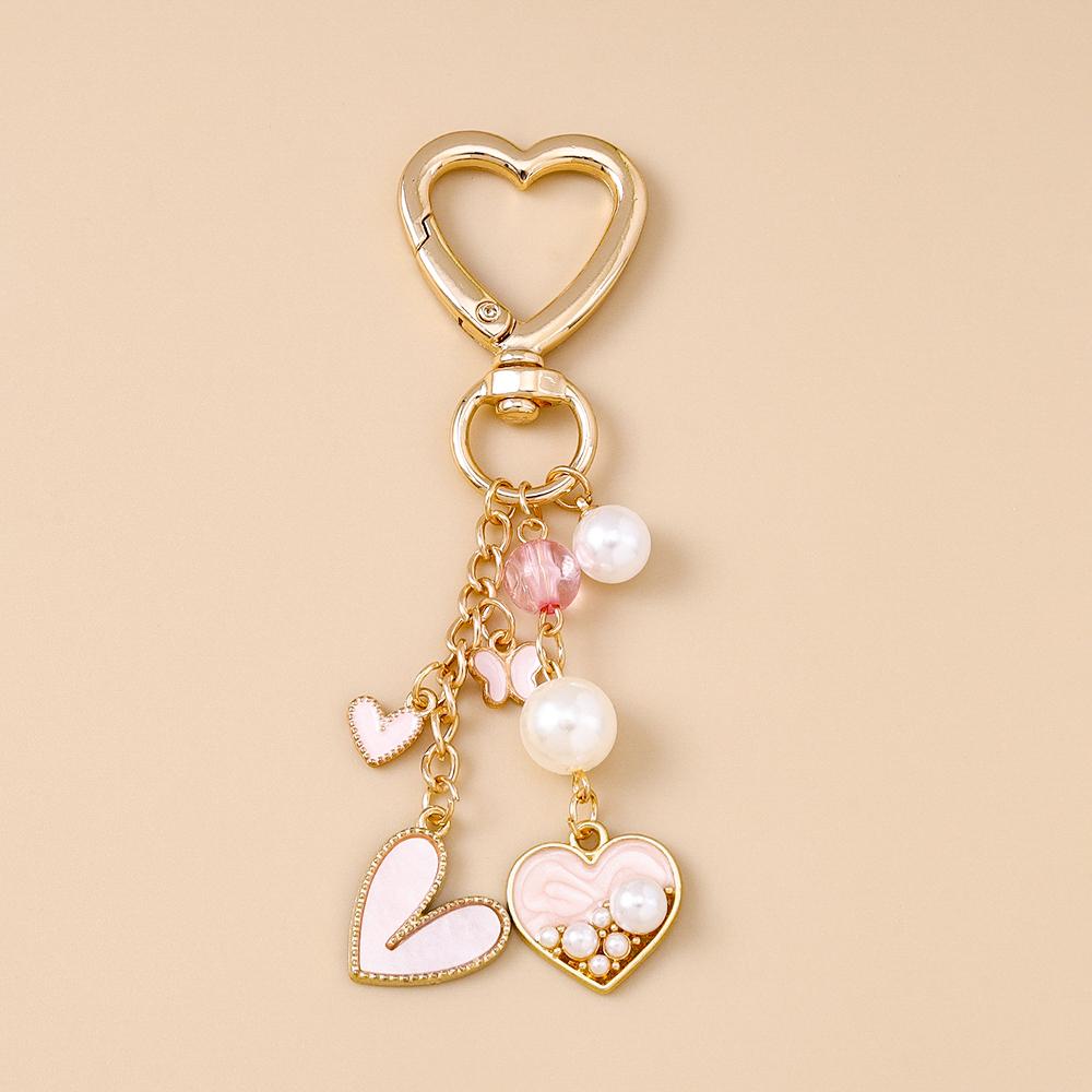Fashion Pearl Bowknot Keychain Women Girls Love Heart Key Ring Pendants for Handbag Decor DIY Handmade Jewelry Gifts