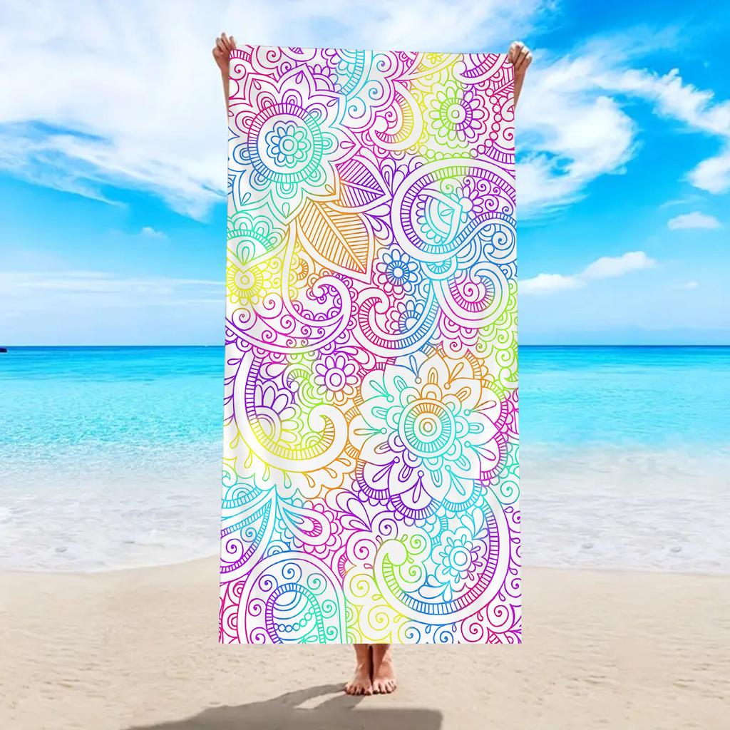 1 Stück Ultrafein Faser farbiges Mandala bedrucktes Strandtuch, Bohemian schnell trocknendes saugfähiges Strand Schwimmtuch, Handtuch