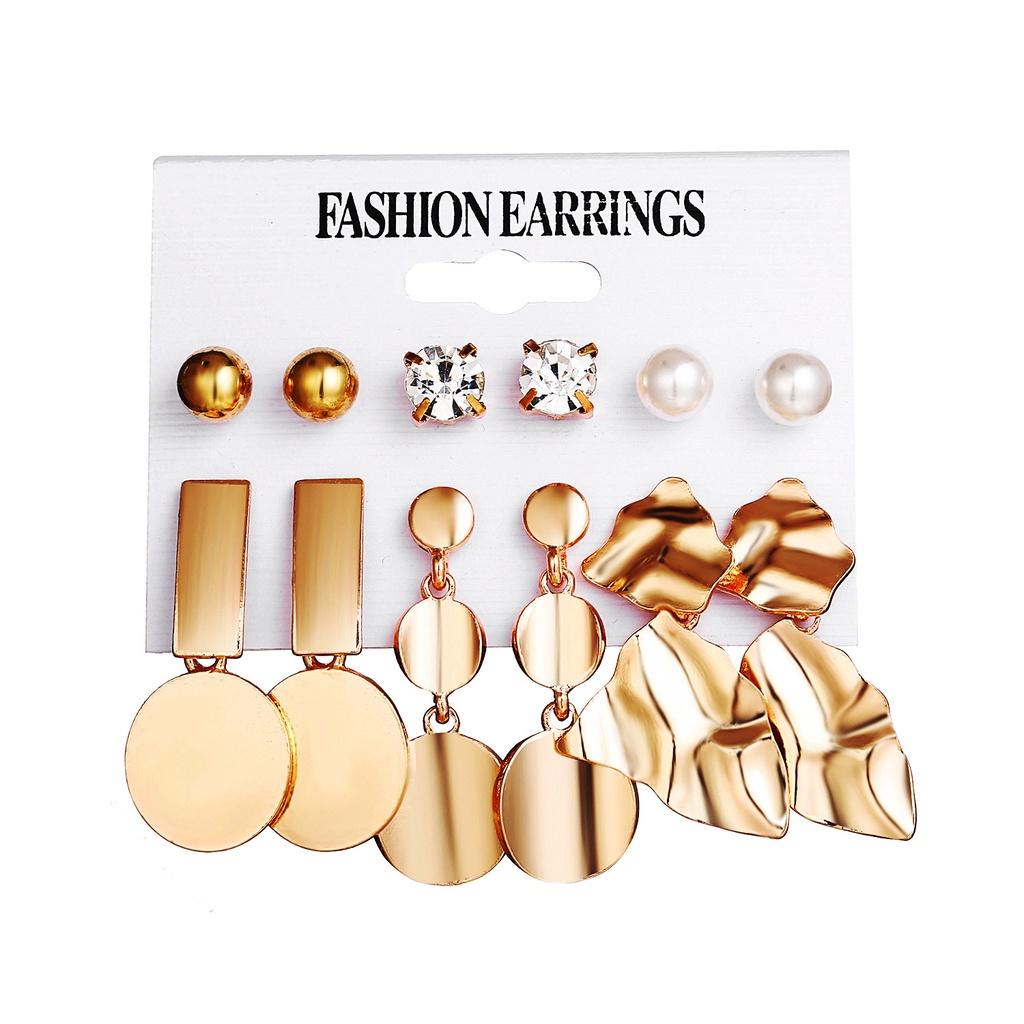 IF ME Korean Geometric Tassel Earring Set Simple Retro Leaf Heart Gold Earrings Jewelry Accessories