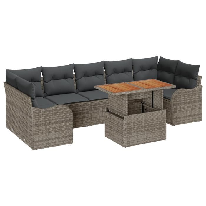 8-Piece Garden Sofa Set with Grey Cushions Poly Rattan 3358162