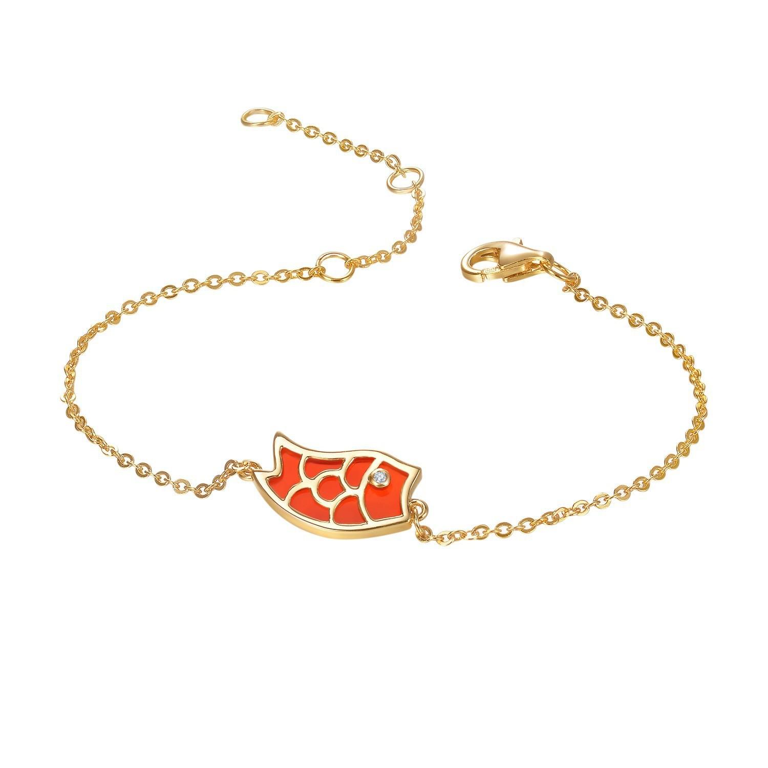 S925 Sterling Silver Necklace with Red Agate Koi Pendant and White Mother-of-Pearl Chain 925 Silver