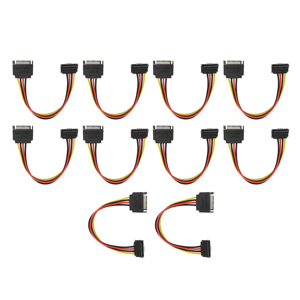 10 Pack SATA Cables 15 Pin 90 Degree Male To Female Power Extension Adapter for HDD SDD Optical