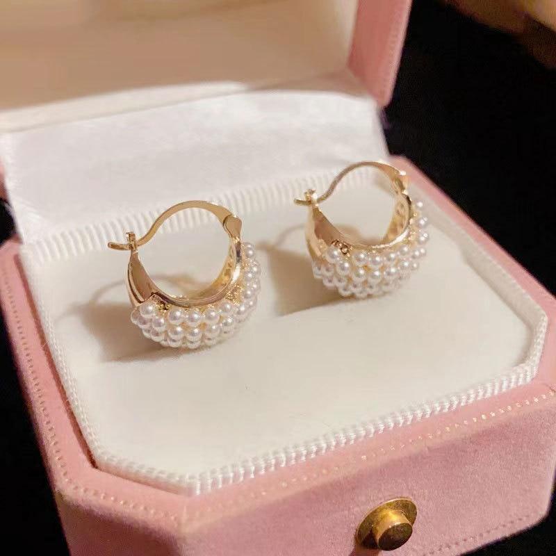 2026New Imitation Pearl Hoop Earrings Romantic Light Luxury P... More
