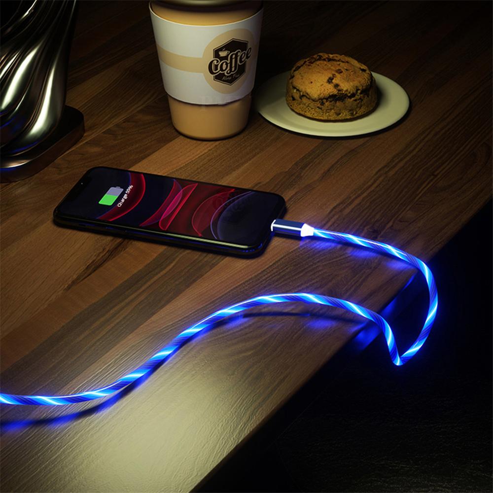 Flow Luminous LED Charging Cable 3A Fast Charging USB A For iPhone 14 13 12 X USB Wire LED Cable Glowing Cable For Airpods iPad