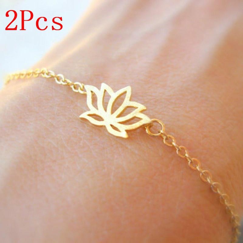 2Pcs European and American fashion jewelry elegant lotus bracelet alloy plating lotus flower pendant
