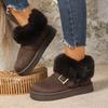 Fashion Luxury Metal Buckle Decoration Faux Fur Snow Boots Women 2025 Winter Soft Thick Bottom Ankle Booties Warm Short Plush Boots