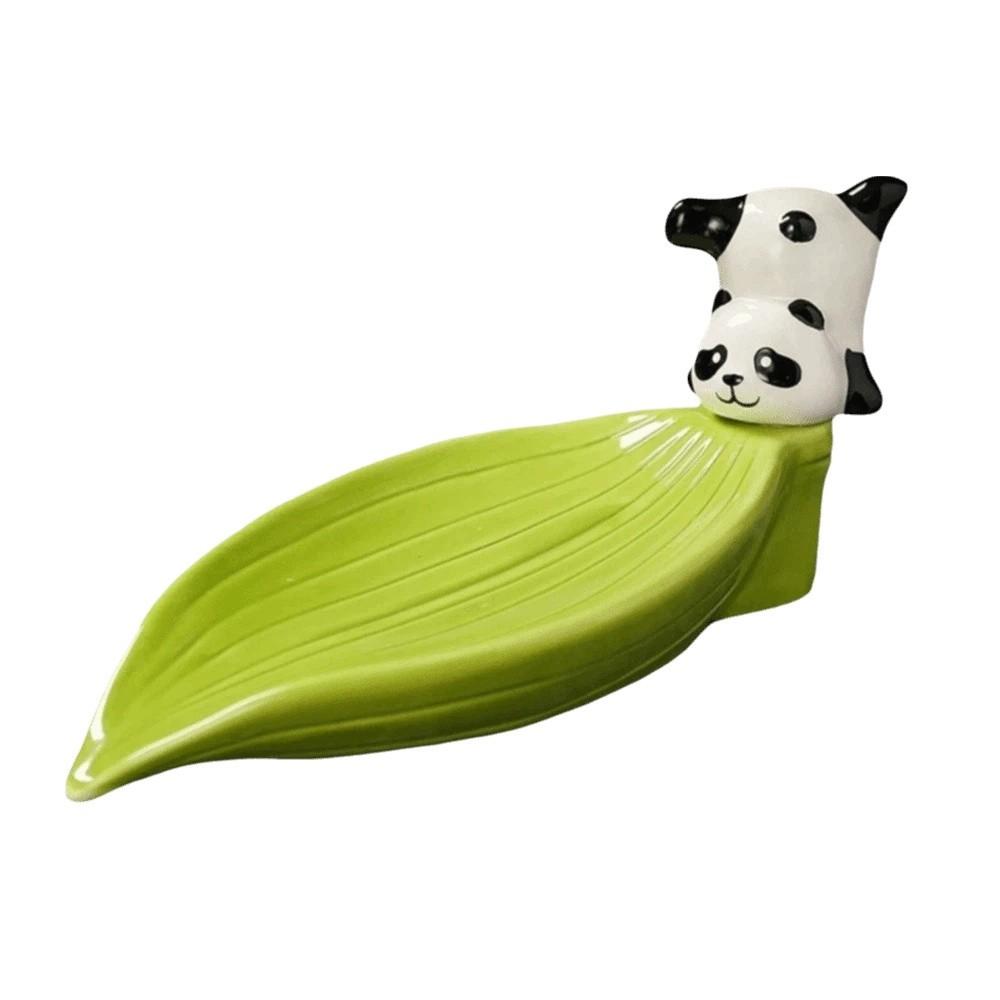 Bamboo Panda Soap Dish Cute Soap Tray Green Soap Rack  Kitchen