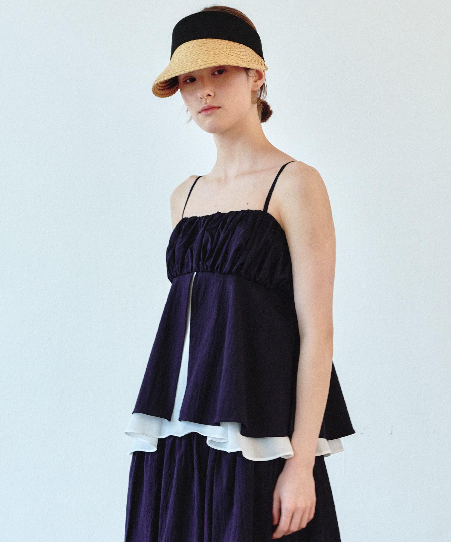 Soire Layered Shirring Blouse - Navy Navy/F