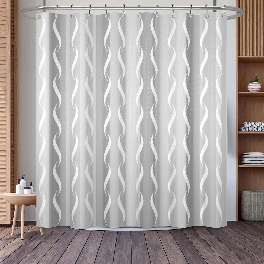 Waffle Shower Curtains Modern Hotel Style Striped Geometric Pattern Bath Decor Waterproof Polyester Bathroom Curtain with Hooks