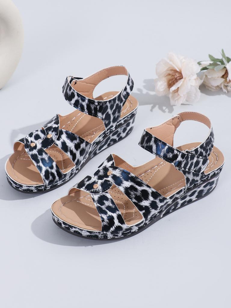 Platform Sandals Summer Fashion Women Wedges Retro Leopard Print Outdoor Casual Beach Peep Toe Sandalias Mujer Plus Size 35-44