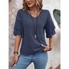 Summer New Solid Color V-neck Double-layer Sleeve Loose T-shirt Short-sleeved Women