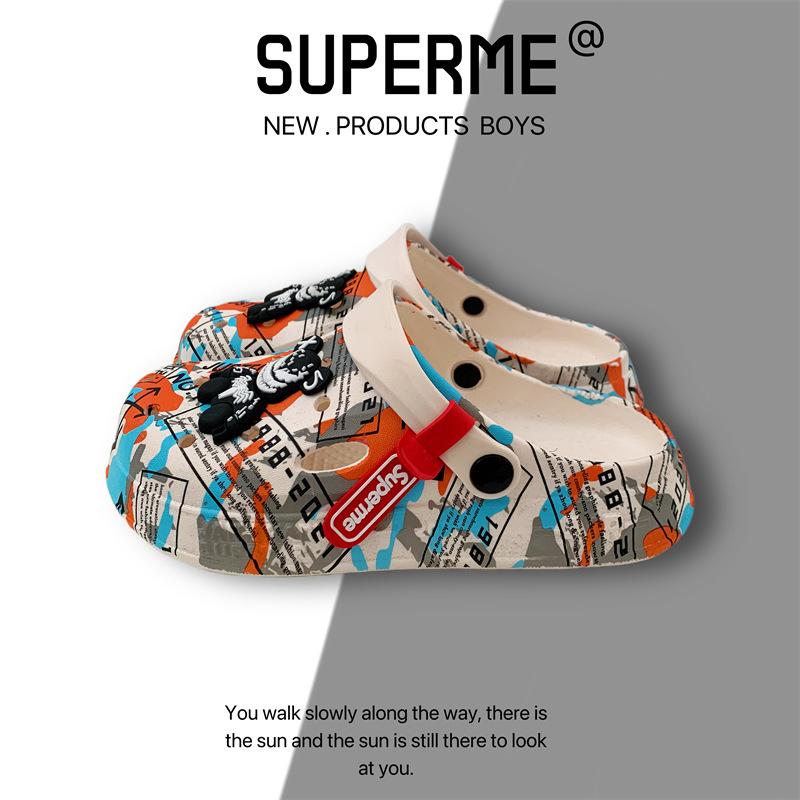 Cool slippers women's summer outer wear household thick-soled non-slip hole shoes ins couple beach slippers men