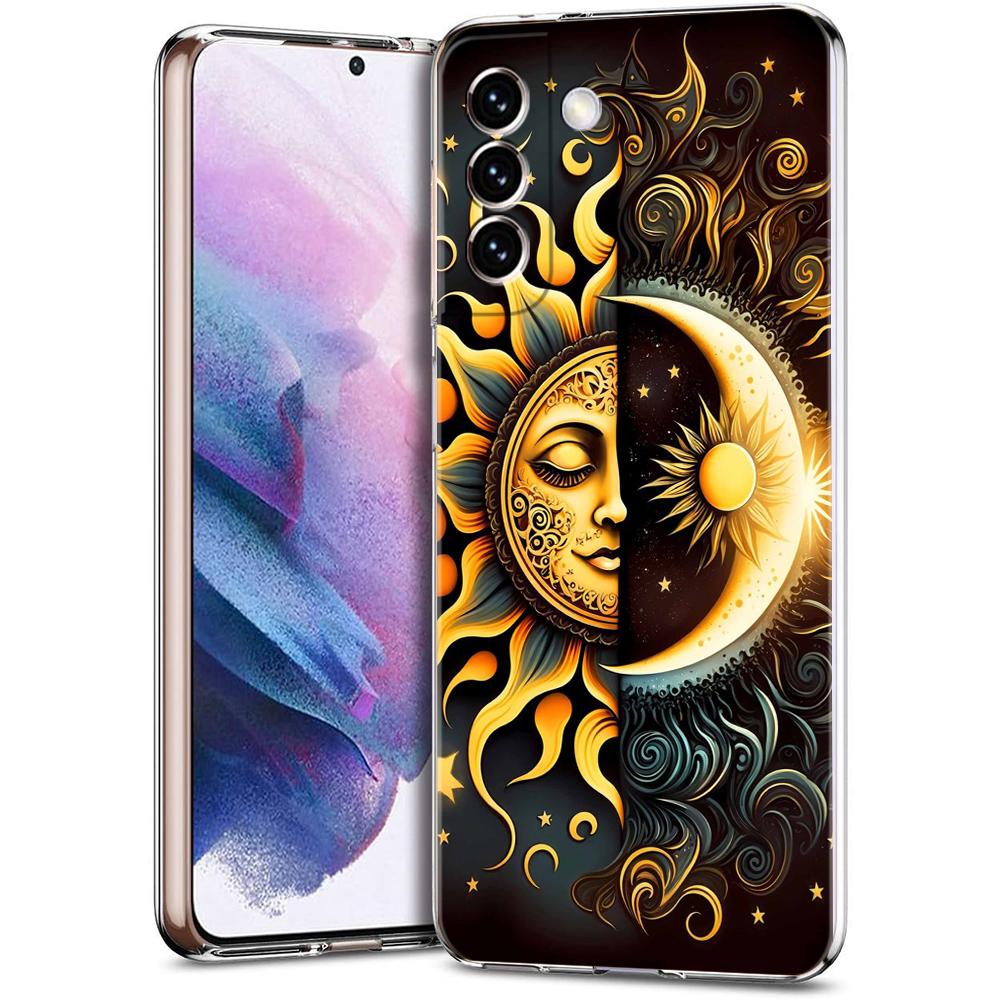 Transparent Phone Case Cover for Samsung Galaxy S25 S24 S23 S22 S20 S21 FE Ultra S24 S23 S10 S10E Plus 5G Sun Moon Stars Pattern