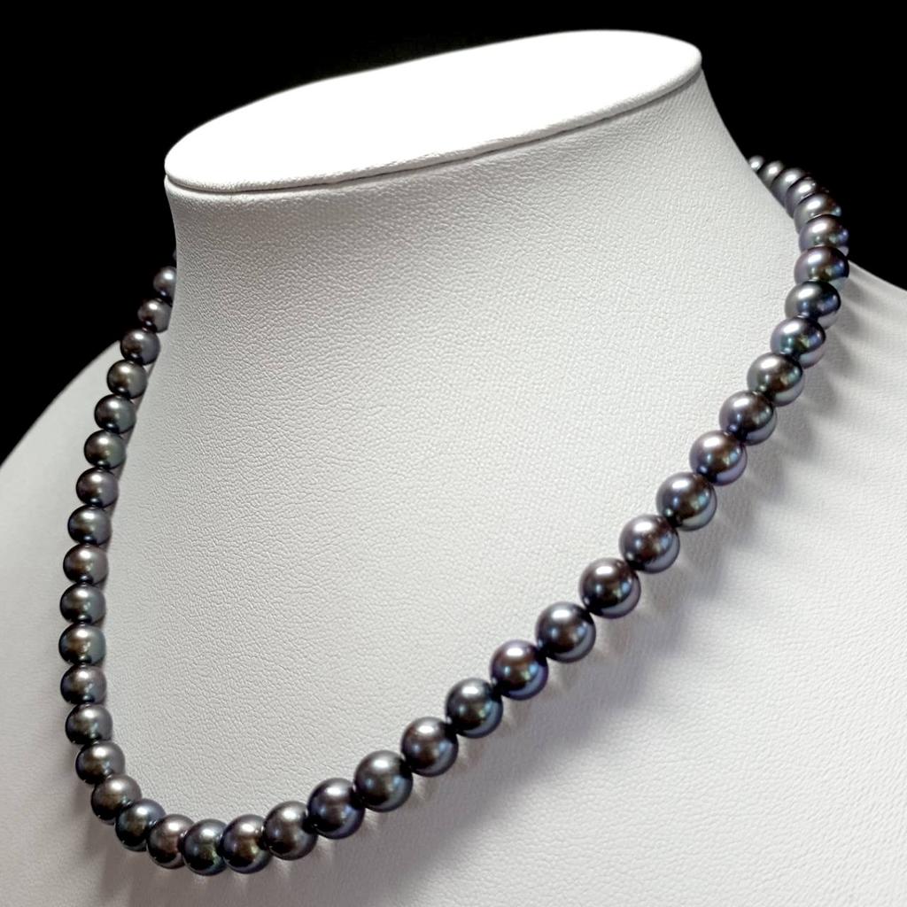 Akoya Pearl Black Necklace Natural Pearl Jewelry High-Luster Approx.40cm 7.0mm–7.5mm 33.2g Silver Clasps w/Box
