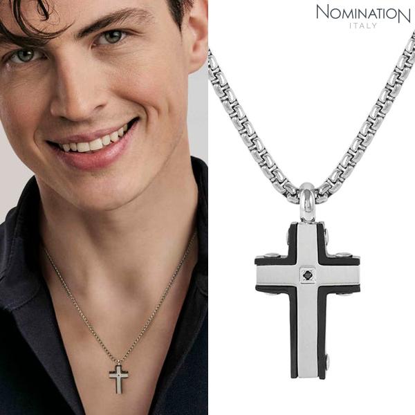 Nomination Necklace Strong Necklace Diamond Steel Cross Necklace (Black) 028329/007
