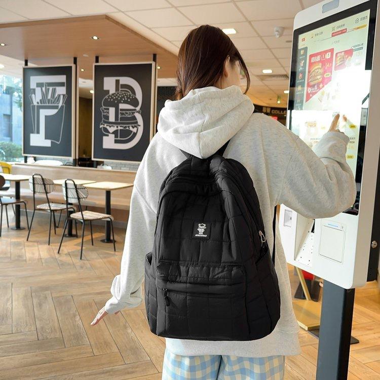 Schoolbag Korean Version Ins Simple Solid Color Backpack Bag Women's Large Capacity Versatile Square Student Schoolbag Fashion Casual Backpack
